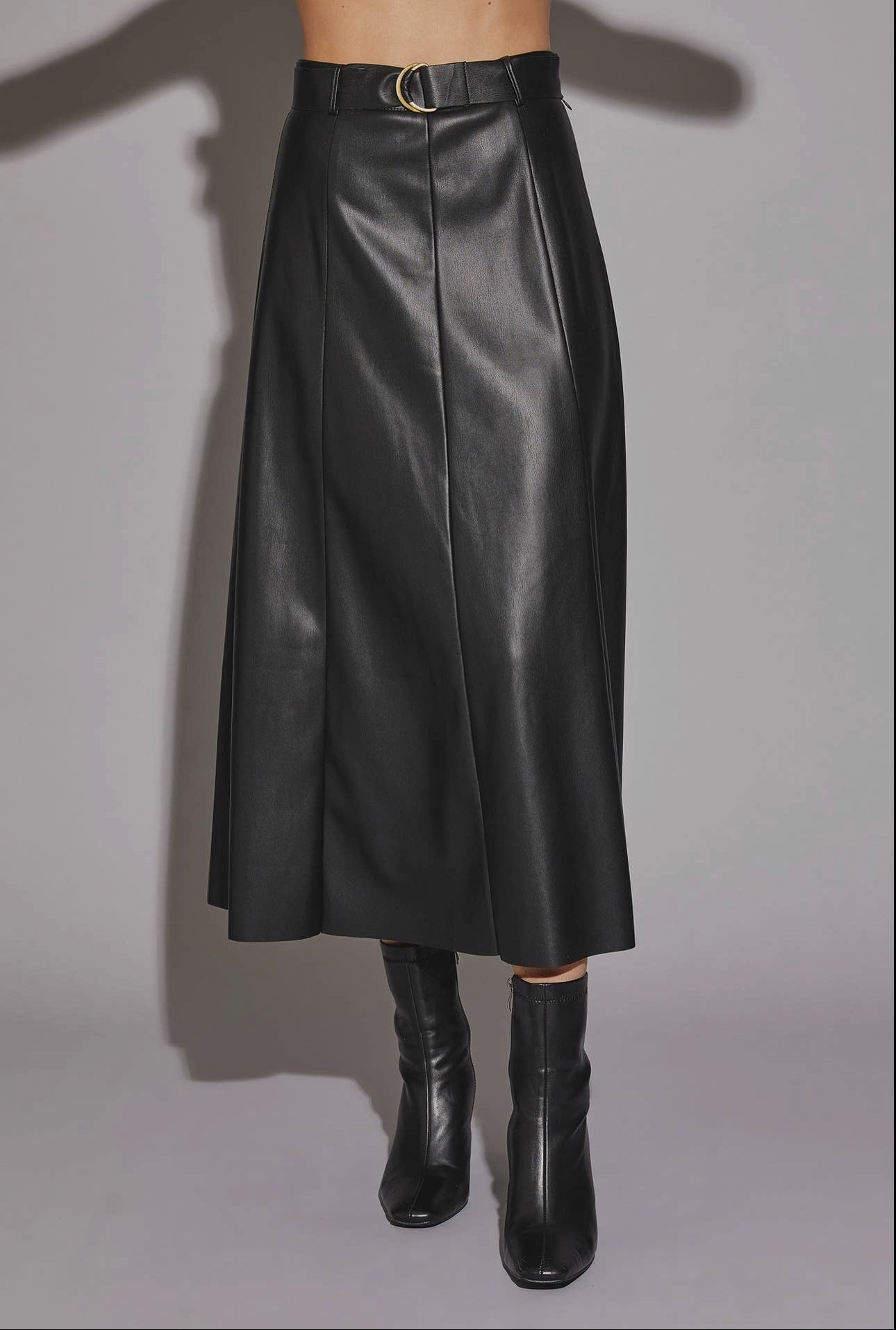 Belted Flare Cut Edge Skirt