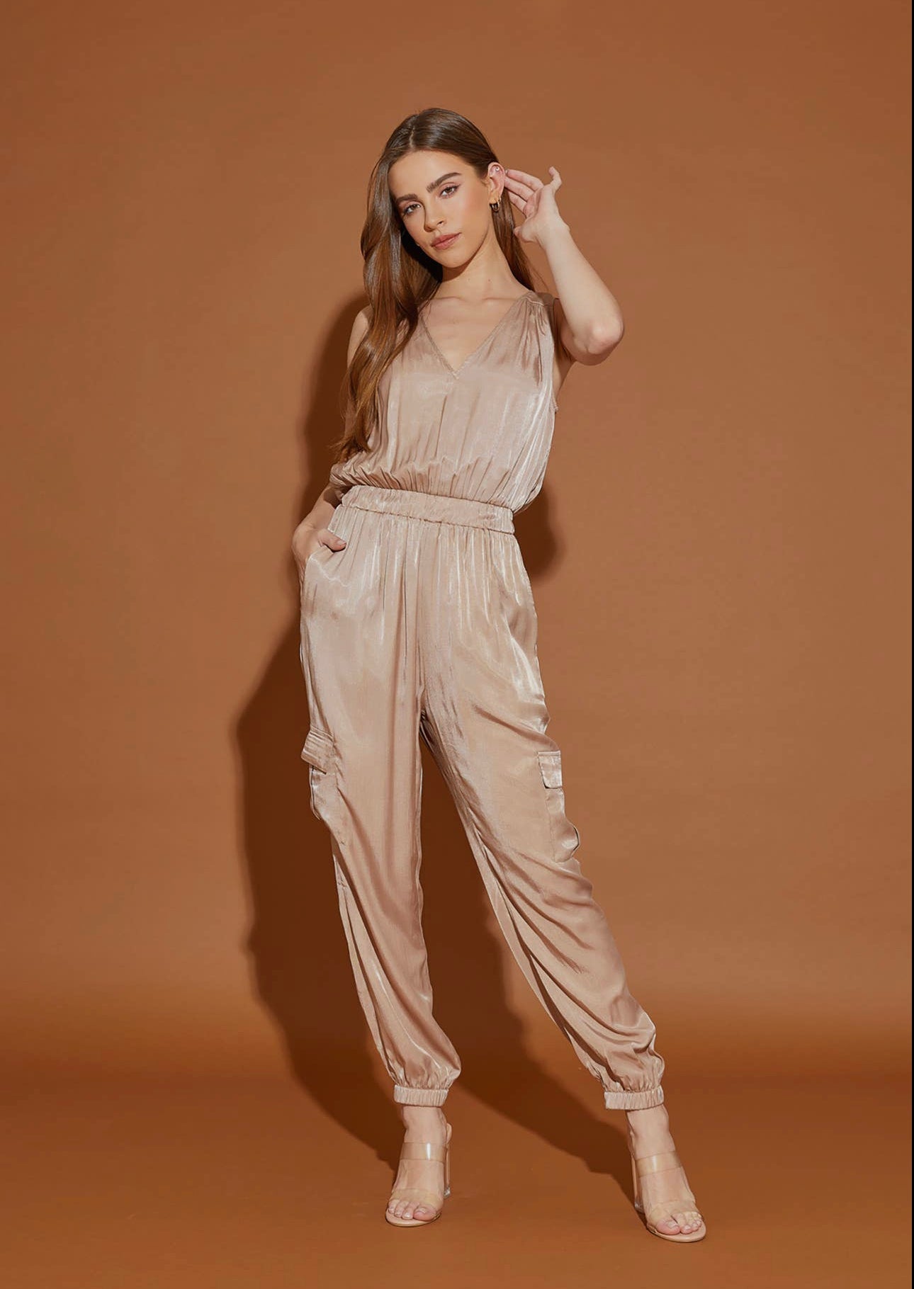 V Neck Sleeveless Jogger Jumpsuit