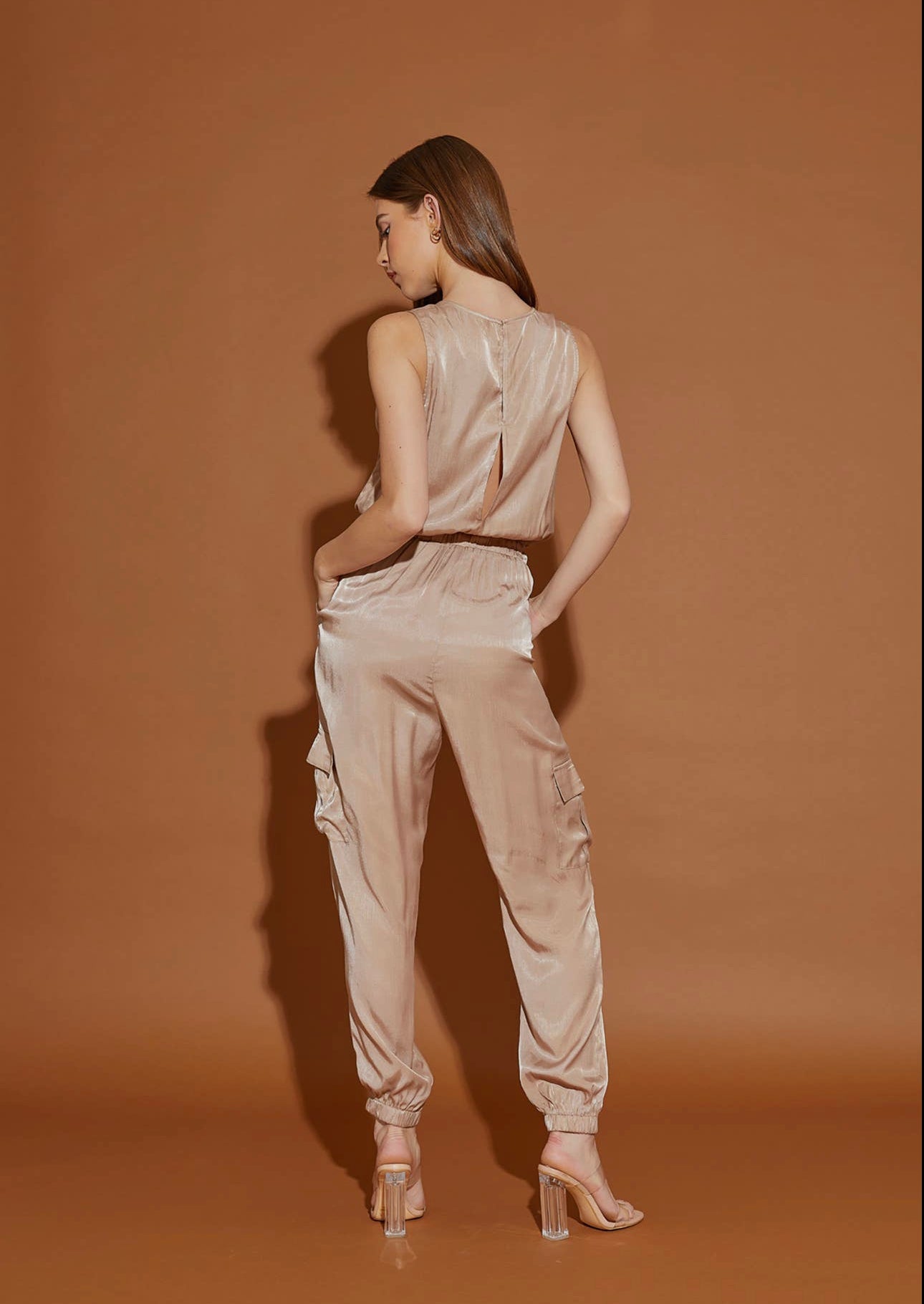 V Neck Sleeveless Jogger Jumpsuit