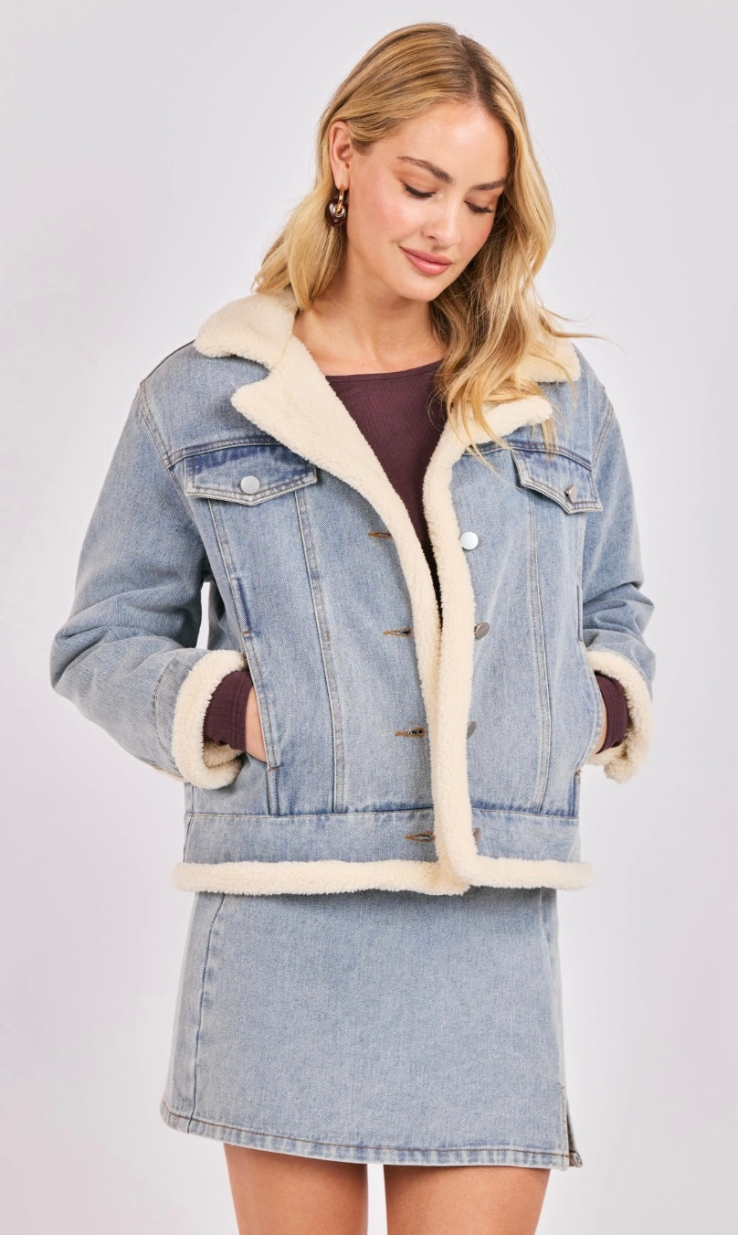 Metropolis Denim Jacket w/ Faux Shearling – Delilah Rose and Co.