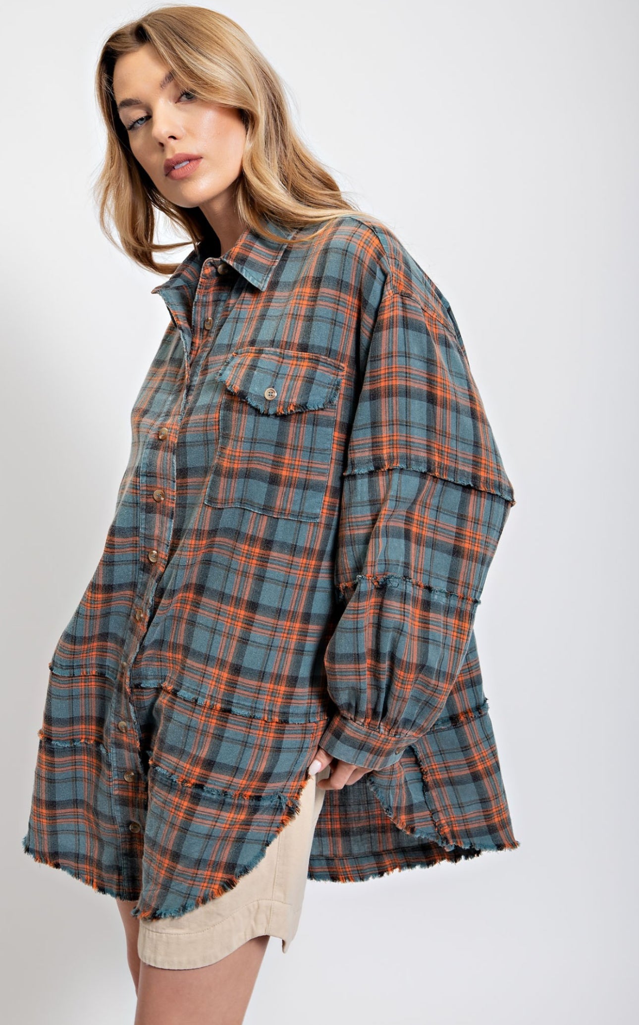 Light Mineral Washed Plaid Shirt