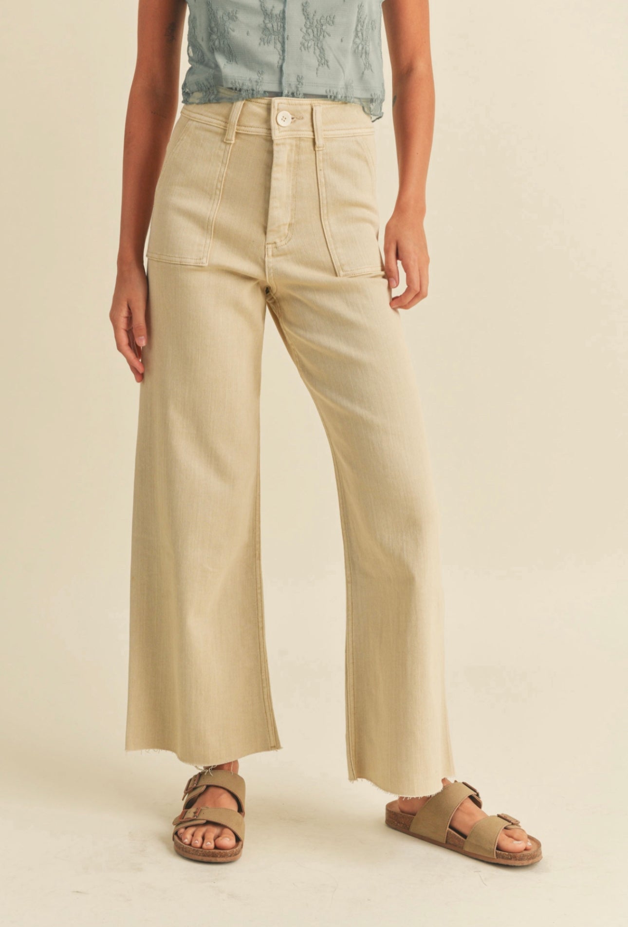 Cotton Stretch Wide Leg Pants