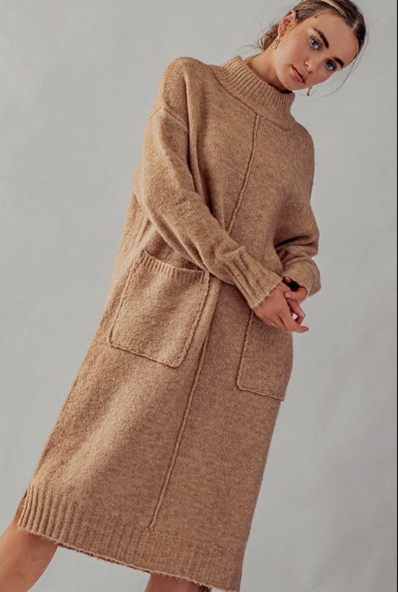 Mock Neck Drop Shoulder Knit Dress