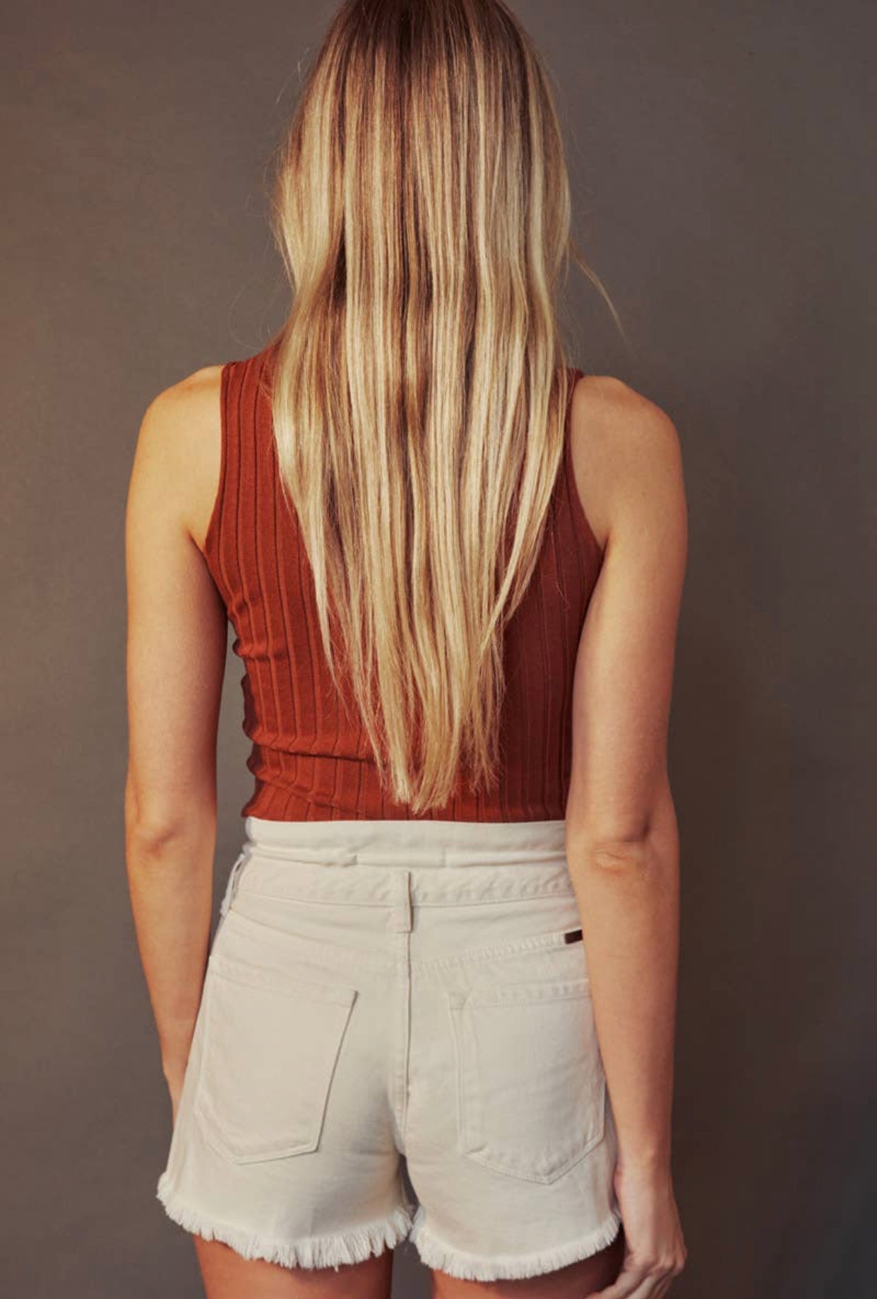Beige Tie Jean Shorts
