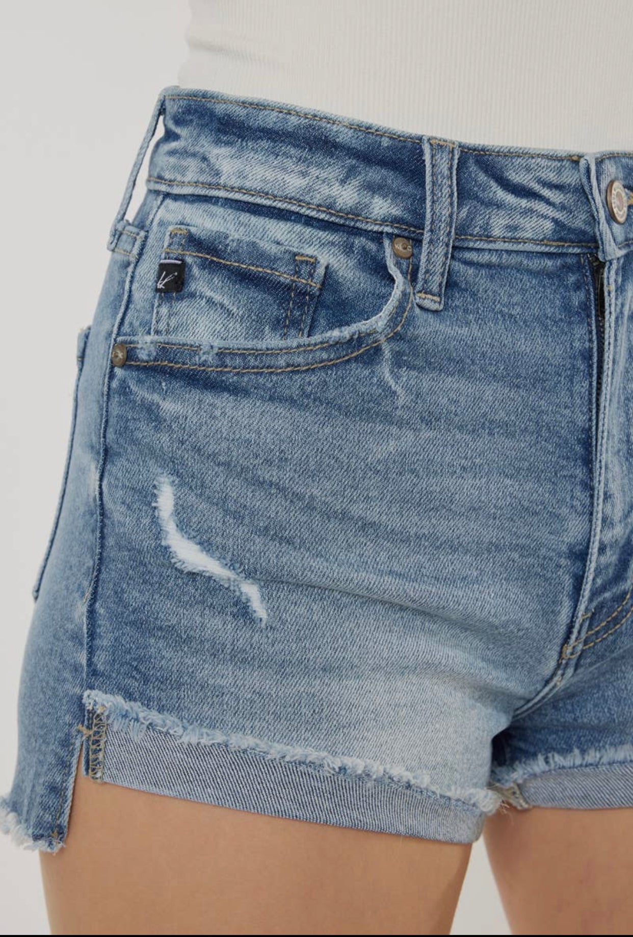 High Rise Denim Shorts Medium Wash