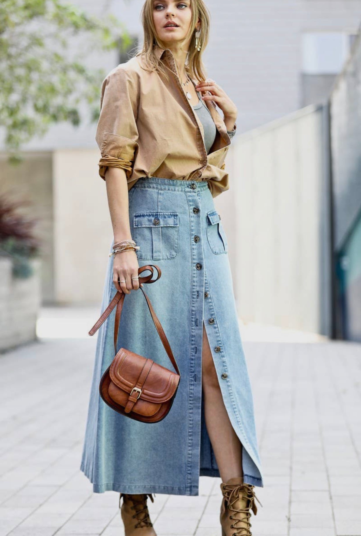 Light Denim Button Skirt