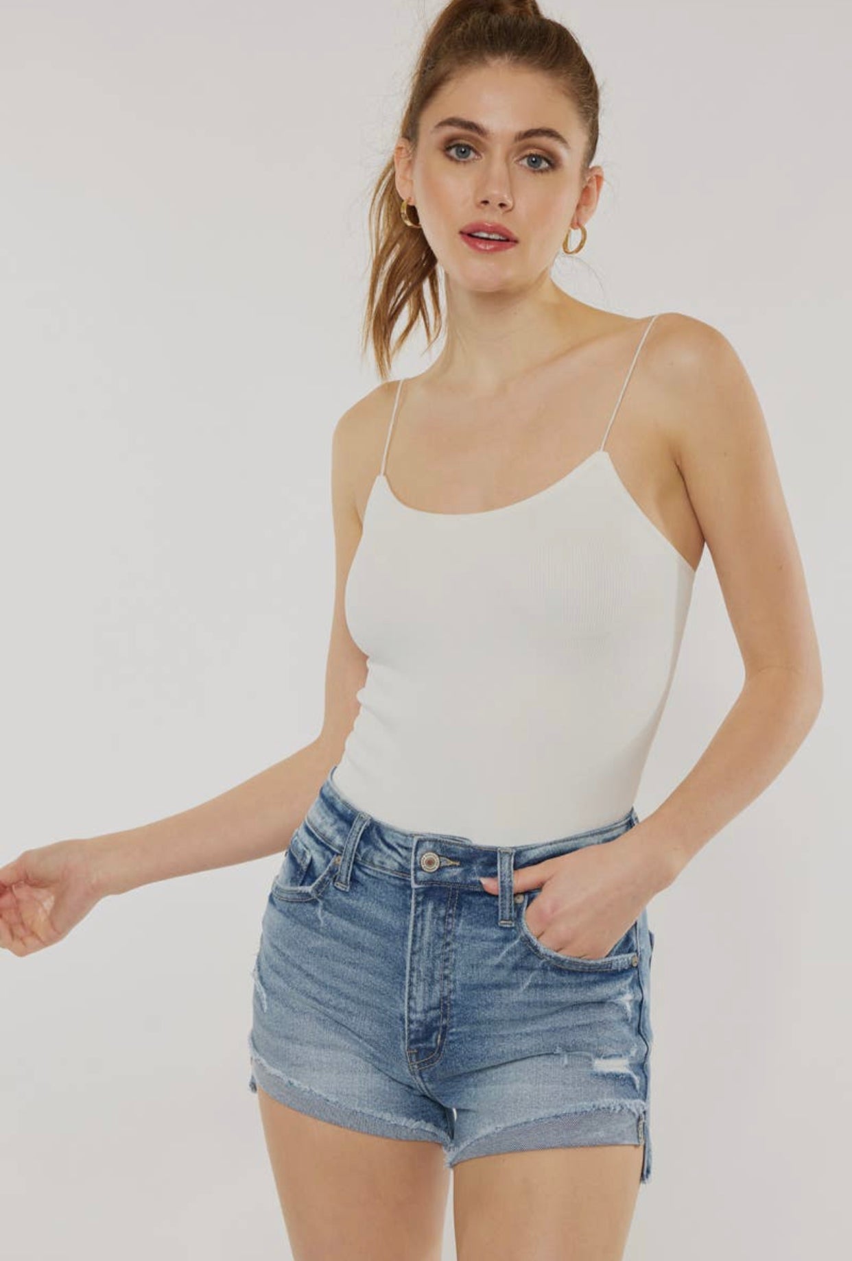 High Rise Denim Shorts Medium Wash