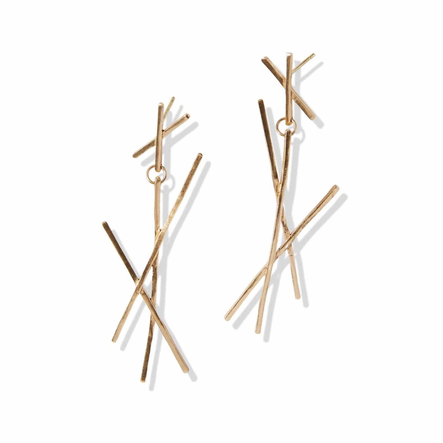 Brass Large Stick Cluster Dangle Earrings