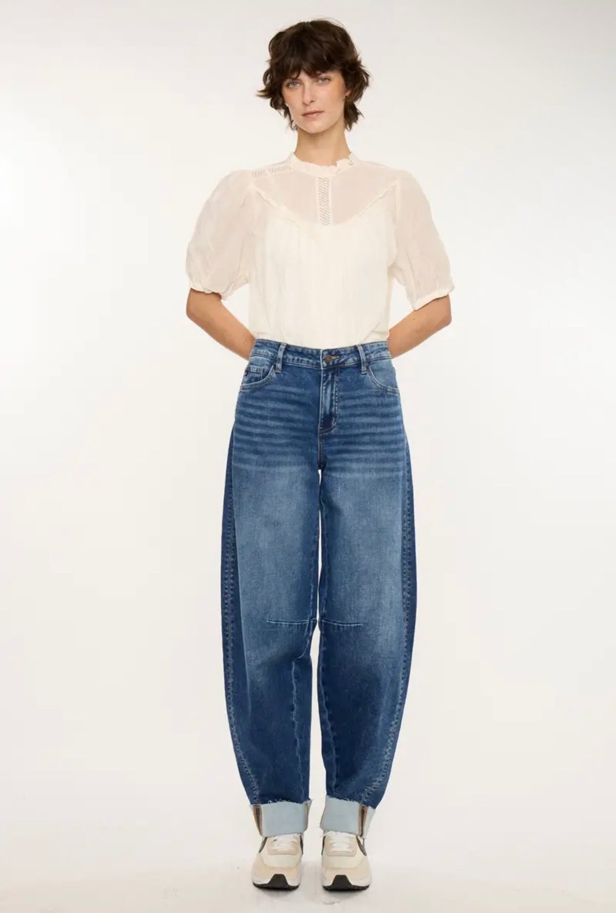 Knit Denim Low Slung Horseshoe Pant