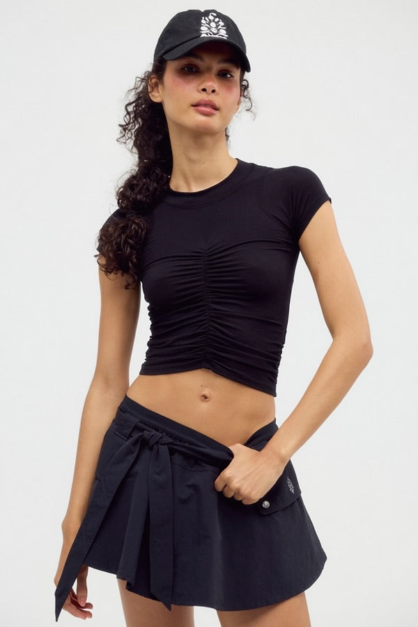 Tempo Ruched Short Sleeve/ Black