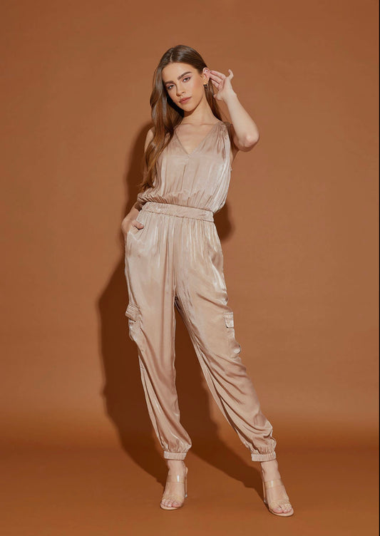V Neck Sleeveless Jogger Jumpsuit