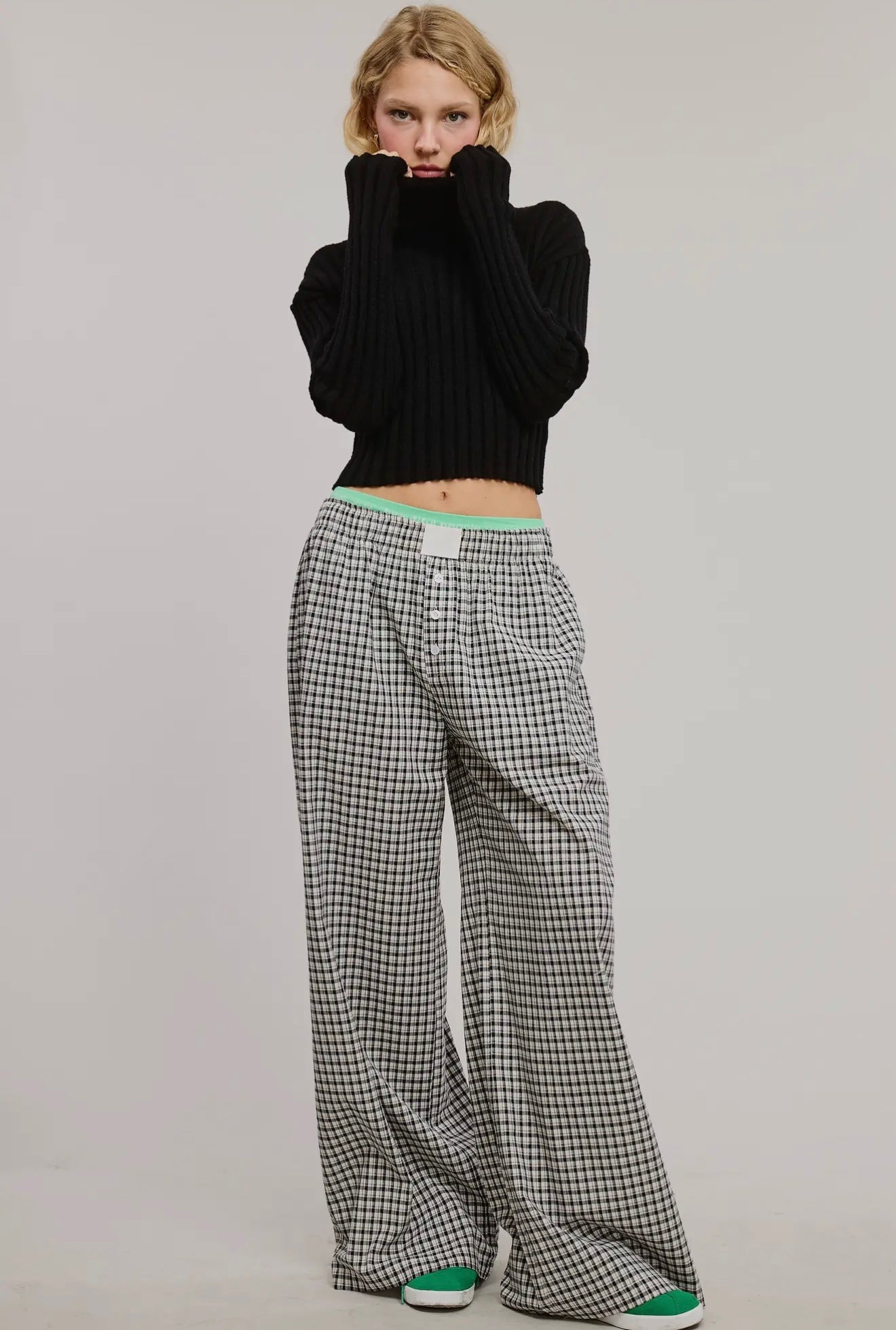 Mid Rise Gingham Pants
