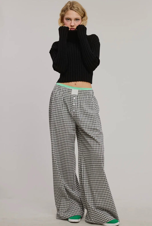 Mid Rise Gingham Pants