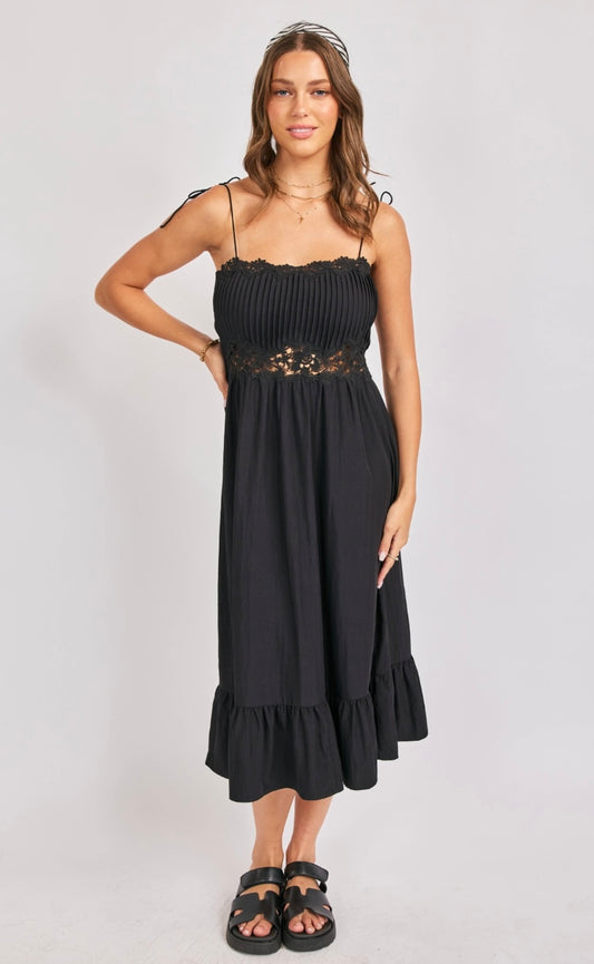 Night Bloom Pintuck Lace Midi