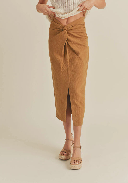 Textured Fabric Twist Slit Skirt