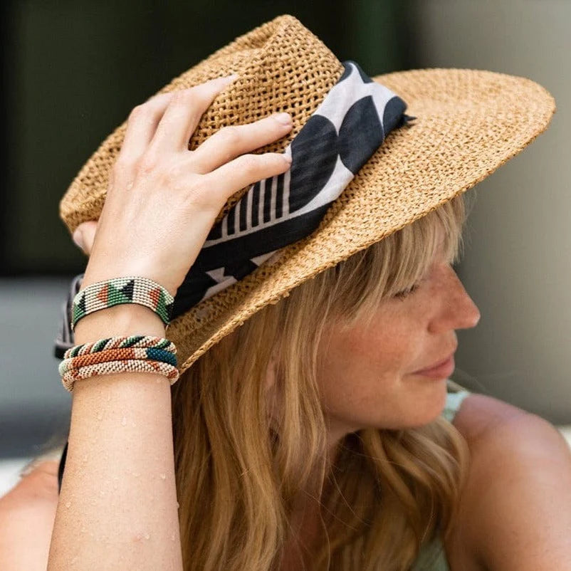 Black Green Rust Diagonal Stripe Slide and Stack Bracelet