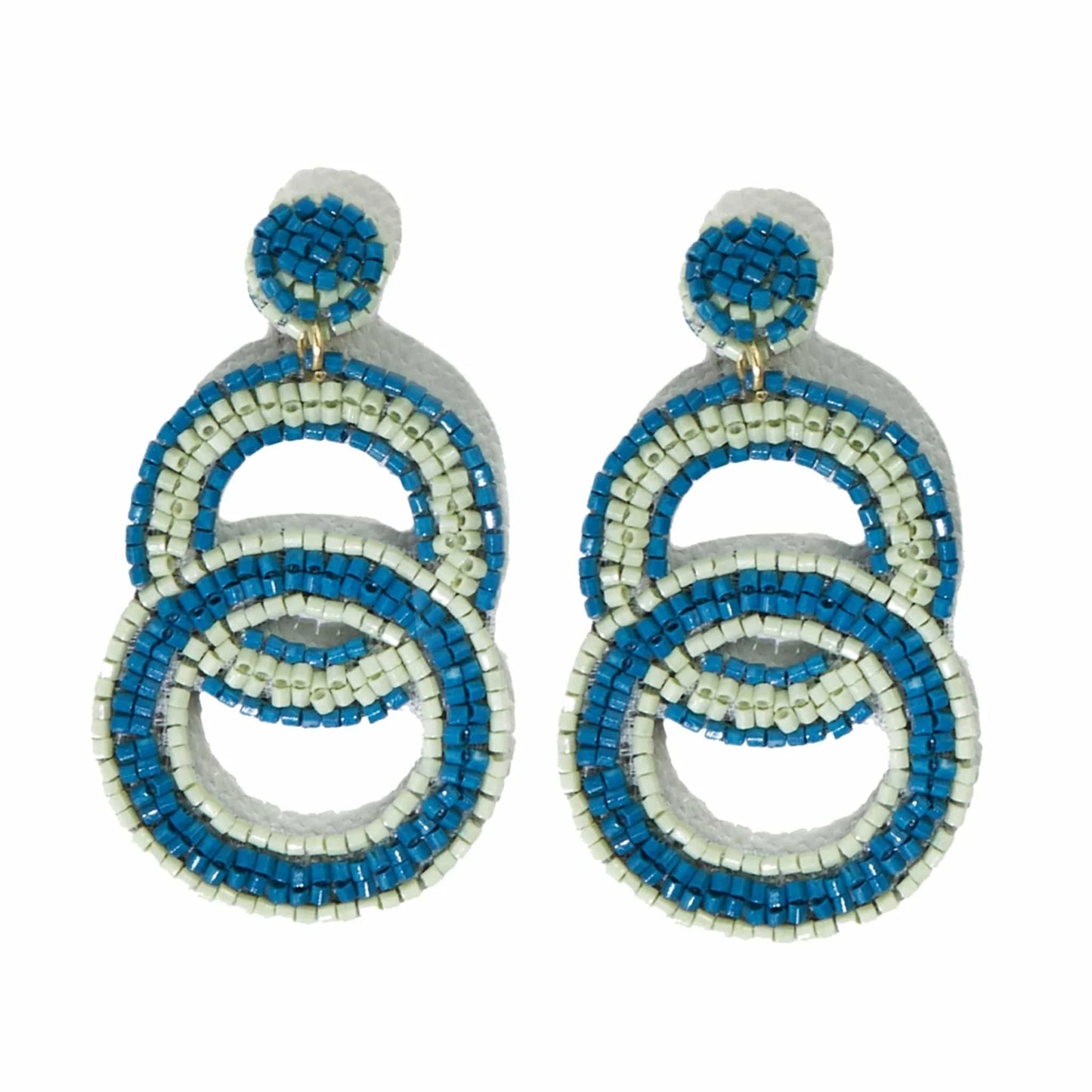 Teal Beads In Double Circle Post Earrings
