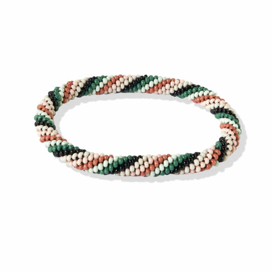 Black Green Rust Diagonal Stripe Slide and Stack Bracelet