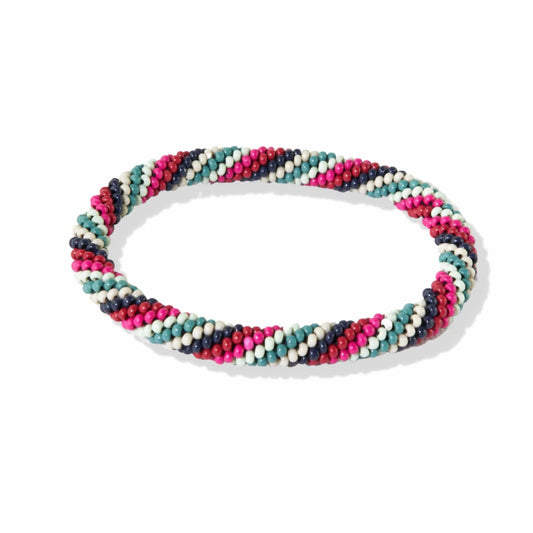 Hot Pink Red Black Diagonal Stripe Slide and Stack Bracelet