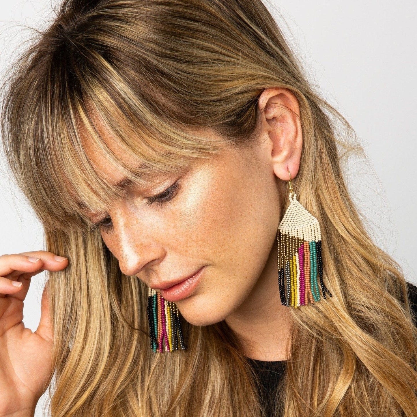Gold Ivory Muted Stripe Earring