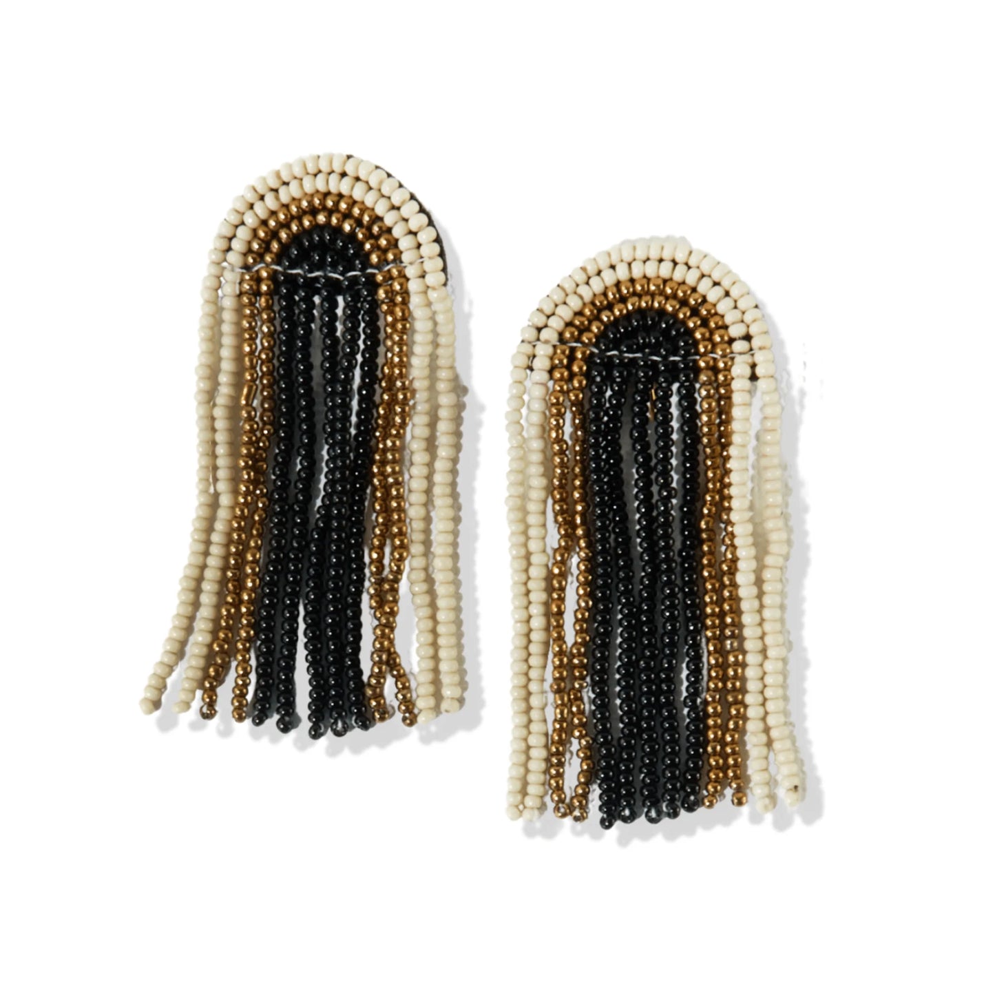 Black Gold Ivory Rainbow Fringe Earrings